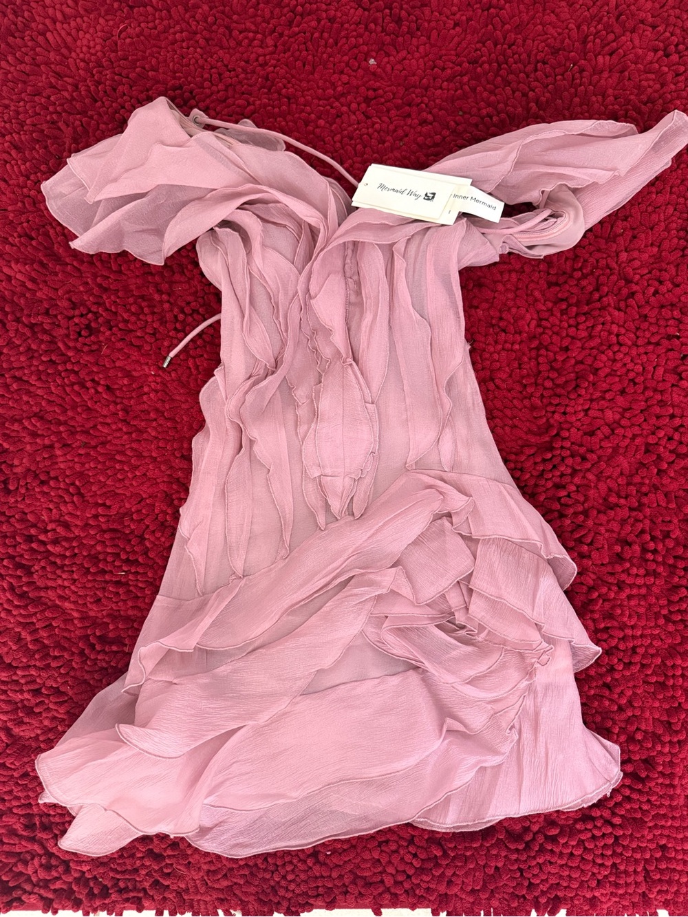 Off-Shoulder Pink Ruffle Mini Dress - Picture 3 of 3